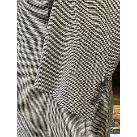 Jos A Bank Signature 43R Tan & Black Houndstooth 100% Wool‎ 2Btn Blazer Jacket